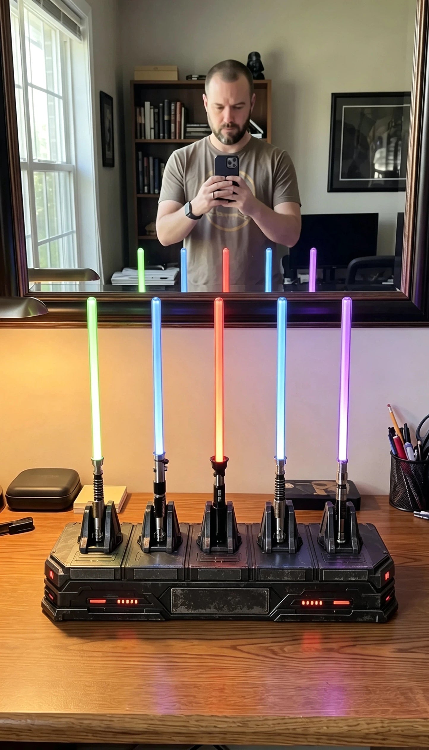 🌌 Five Illuminated Light Swords – A Cosmic Display Set for Collectors