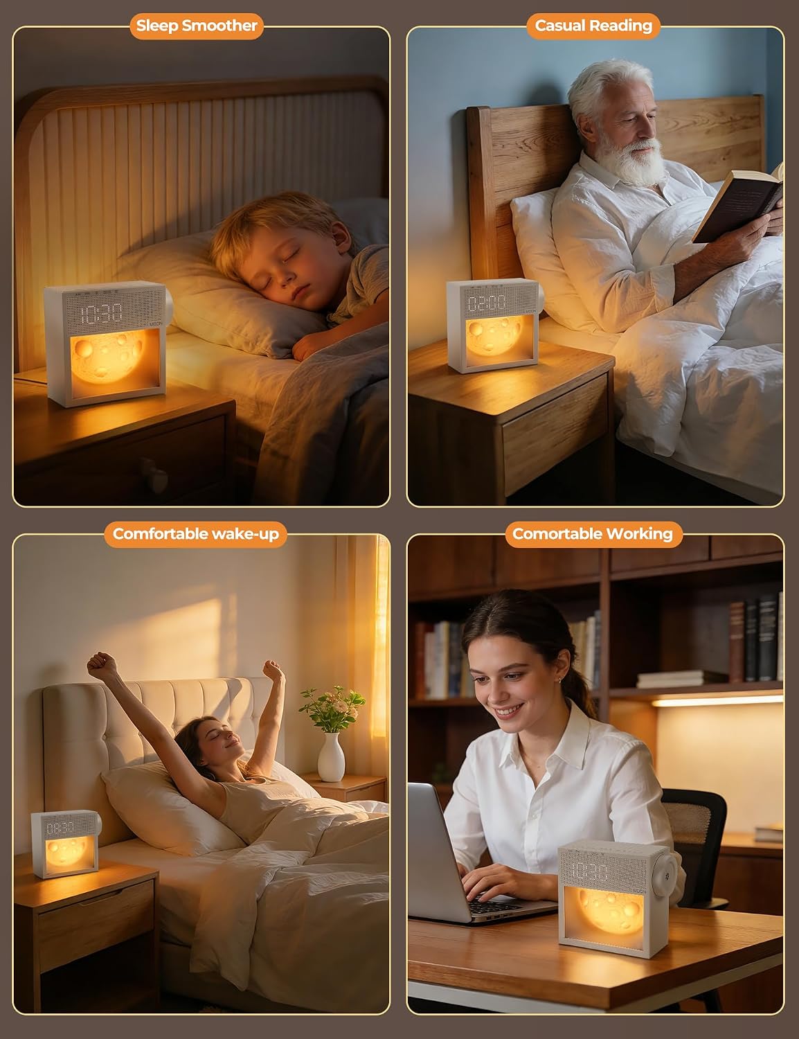 🌙 Moon Lamp Alarm Clock – Sunrise Wake Up Light with 20 Natural Sounds, Dimmable Night Light & Bedside Lamp