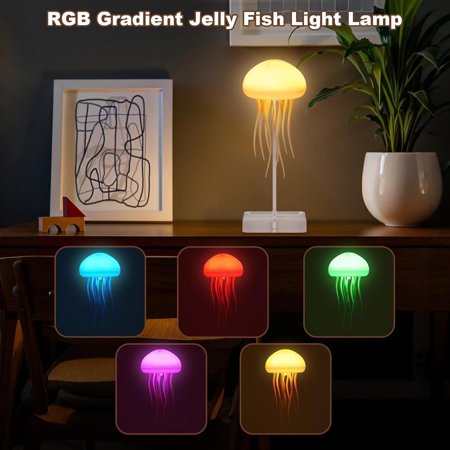🌊 Jellyfish Lamp – RGB Ocean Wave Night Light with Voice Control, Dancing Tentacles & Rechargeable Table Lamp