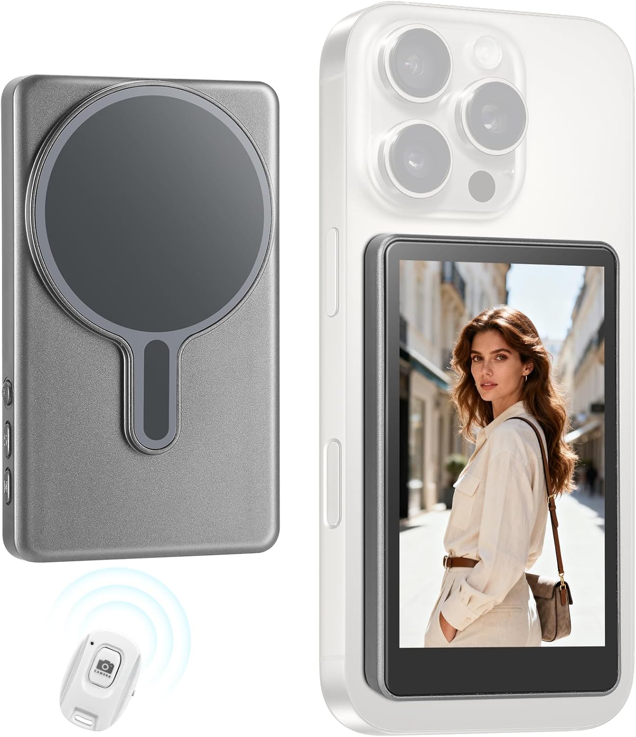 🎥 Magnetic Phone Vlog Selfie Monitor Screen – Wireless Rear Camera Preview Display with Remote Control for Video Creators