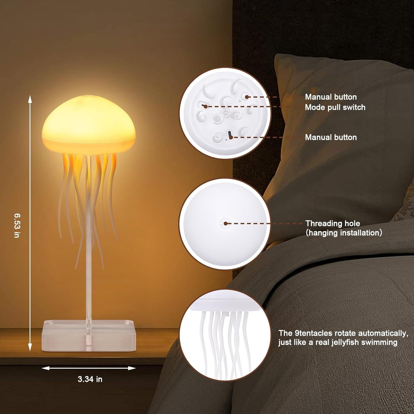 🌊 Jellyfish Lamp – RGB Ocean Wave Night Light with Voice Control, Dancing Tentacles & Rechargeable Table Lamp