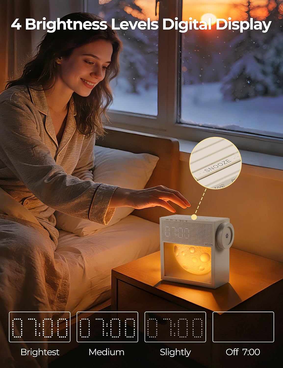 🌙 Moon Lamp Alarm Clock – Sunrise Wake Up Light with 20 Natural Sounds, Dimmable Night Light & Bedside Lamp