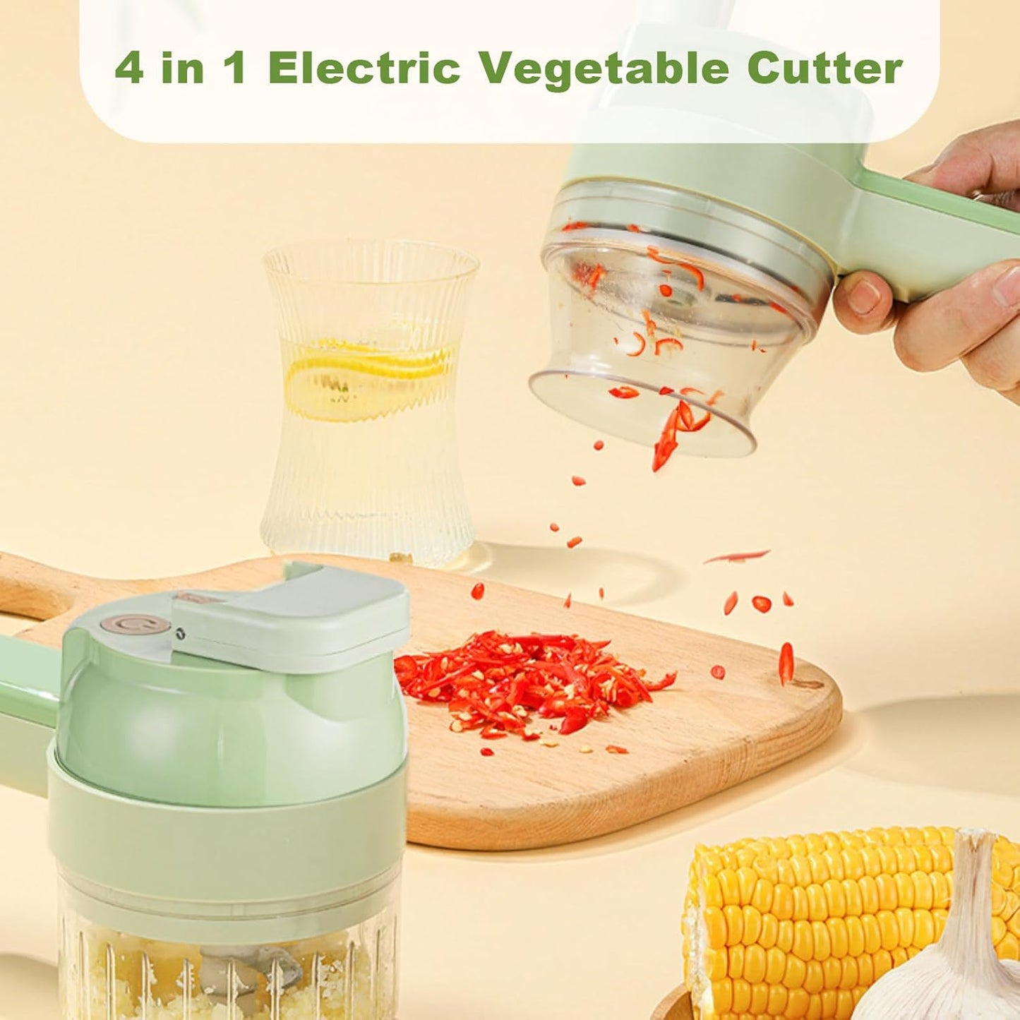 🥦 4-in-1 Portable Electric Vegetable Cutter – Wireless Food Chopper, Garlic Mincer, Meat Grinder & Kitchen Prep Tool