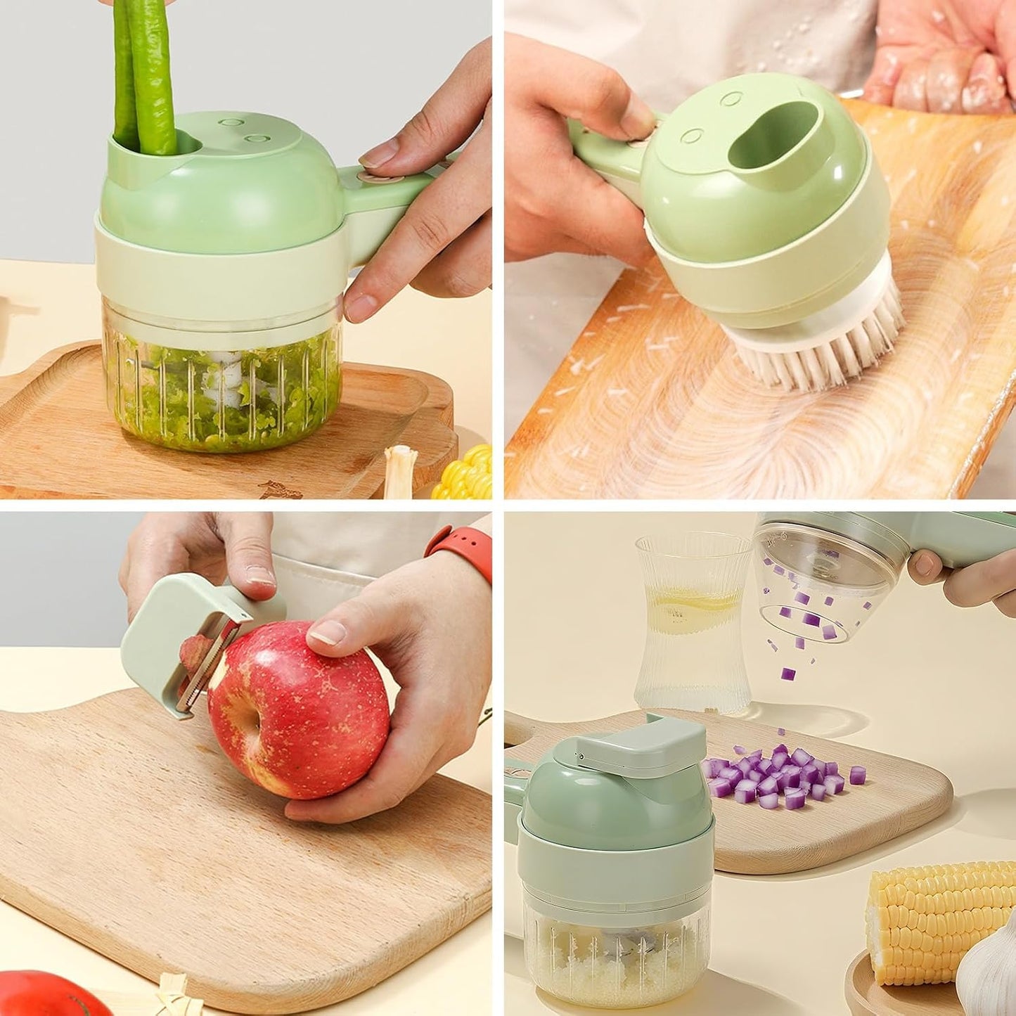 🥦 4-in-1 Portable Electric Vegetable Cutter – Wireless Food Chopper, Garlic Mincer, Meat Grinder & Kitchen Prep Tool