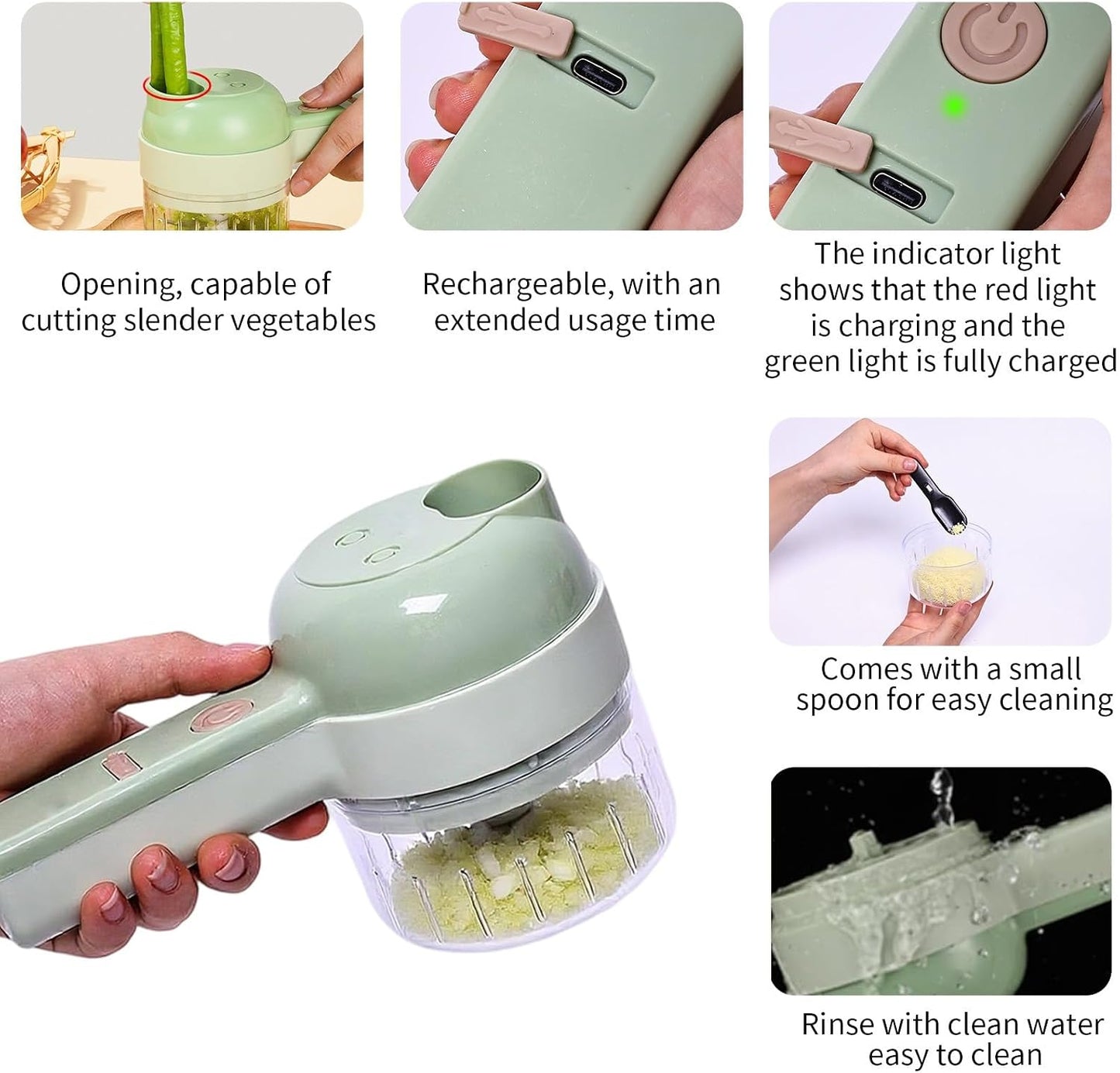 🥦 4-in-1 Portable Electric Vegetable Cutter – Wireless Food Chopper, Garlic Mincer, Meat Grinder & Kitchen Prep Tool