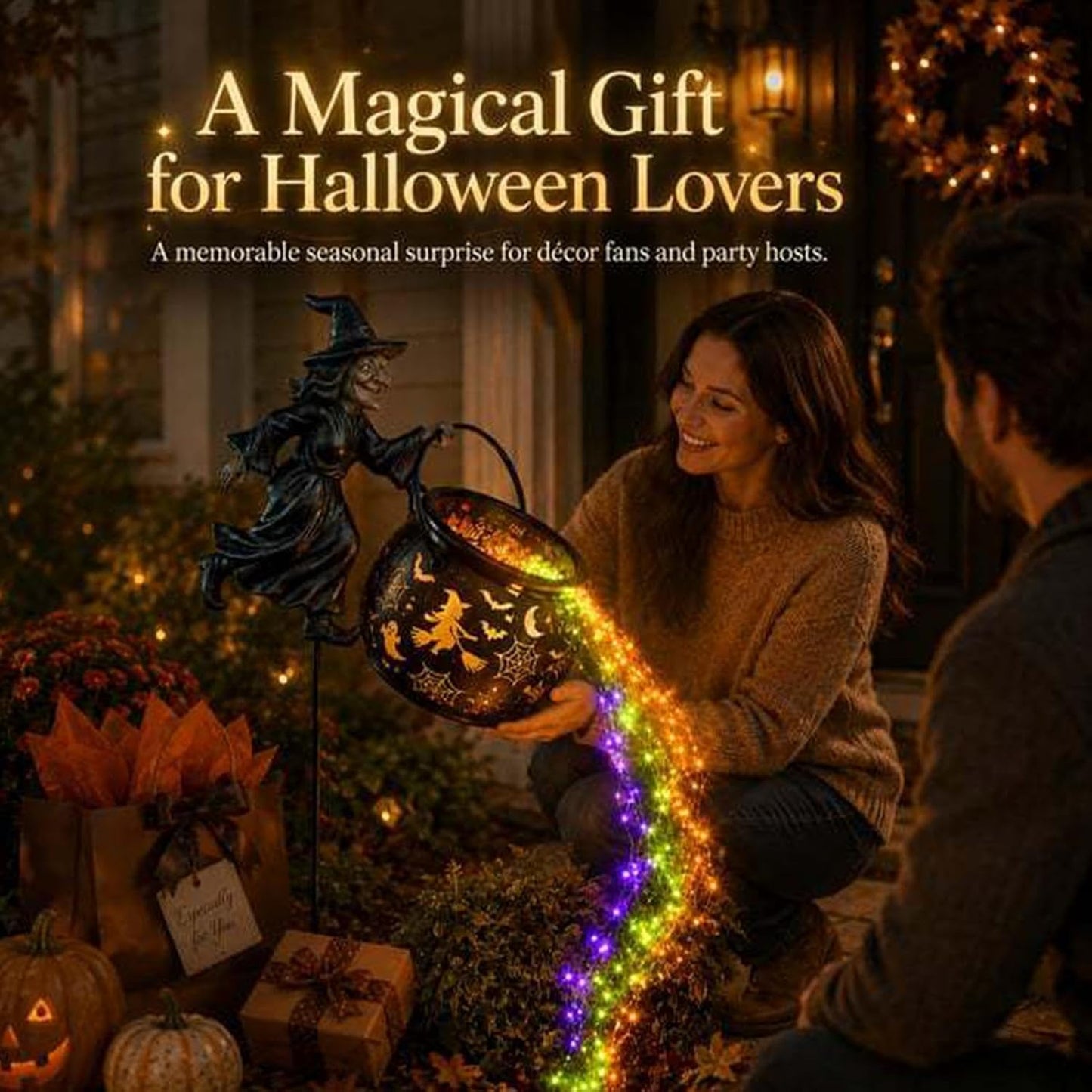 🧙‍♀️ Halloween Witch Cauldron Solar Garden Light – Magical Waterfall Glow Outdoor Decor for Yard, Porch & Halloween Party