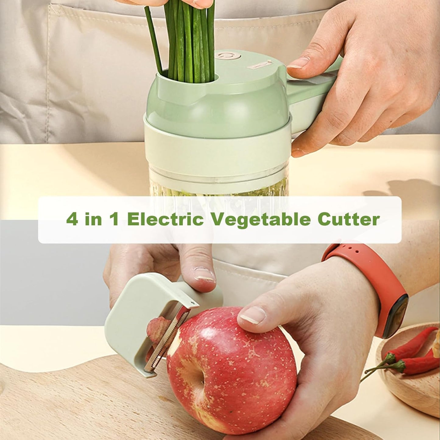 🥦 4-in-1 Portable Electric Vegetable Cutter – Wireless Food Chopper, Garlic Mincer, Meat Grinder & Kitchen Prep Tool