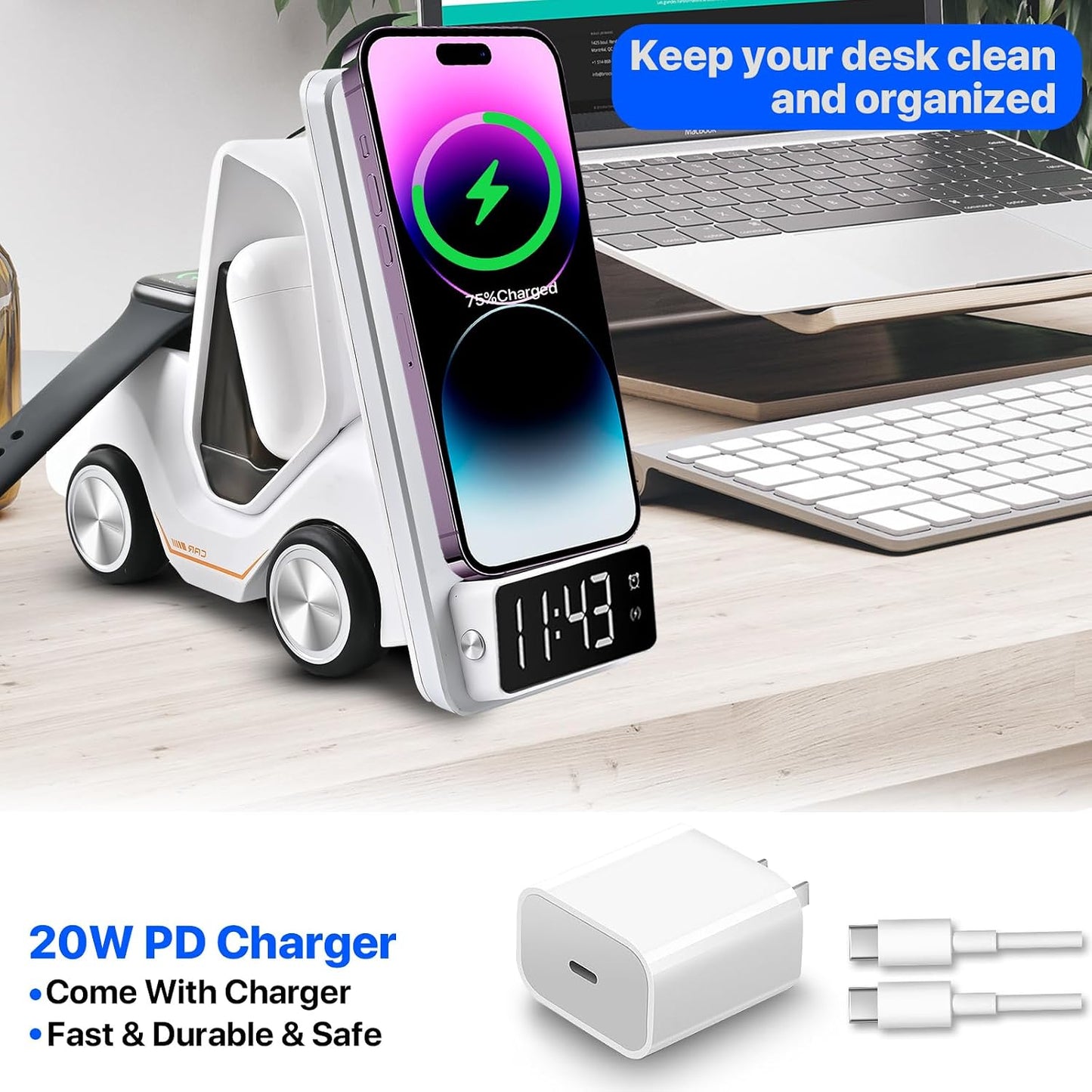 ⚡ 3‑in‑1 Wireless Charging Station – Charge Your Phone, Earbuds & Watch in One Place