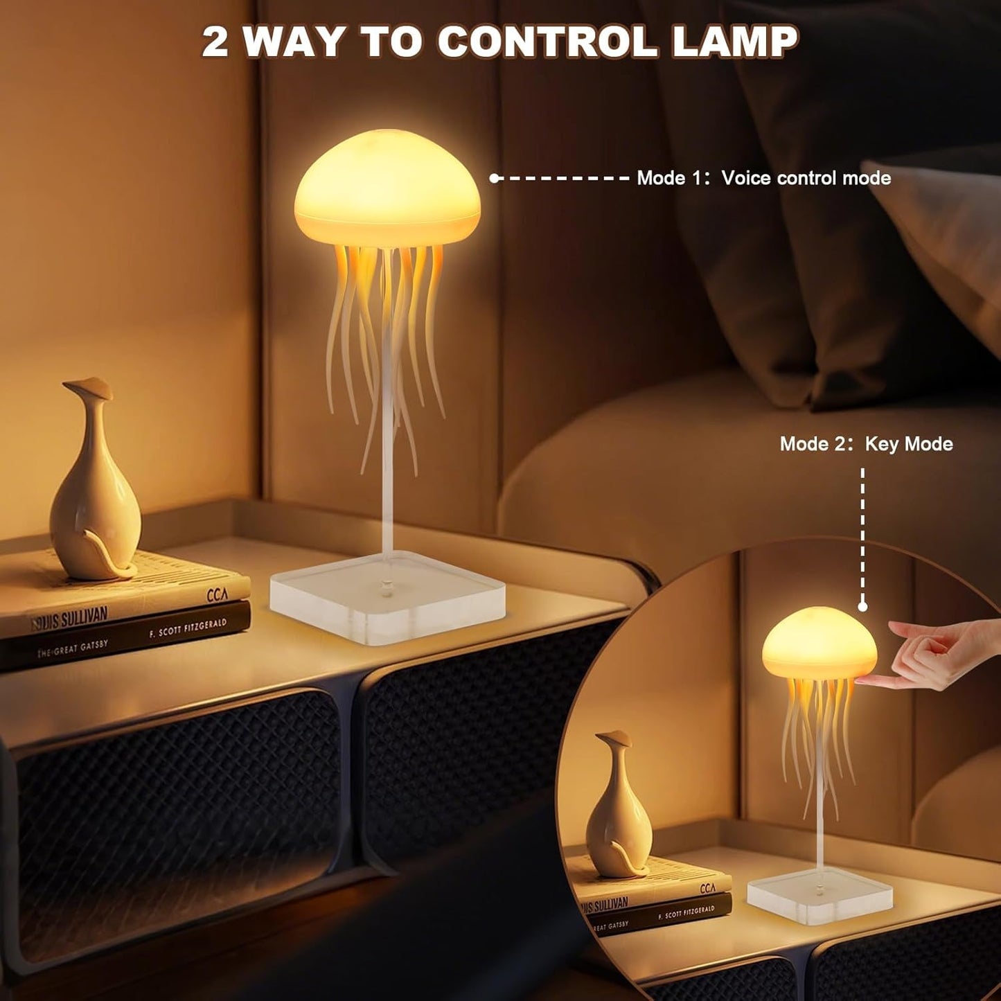 🌊 Jellyfish Lamp – RGB Ocean Wave Night Light with Voice Control, Dancing Tentacles & Rechargeable Table Lamp