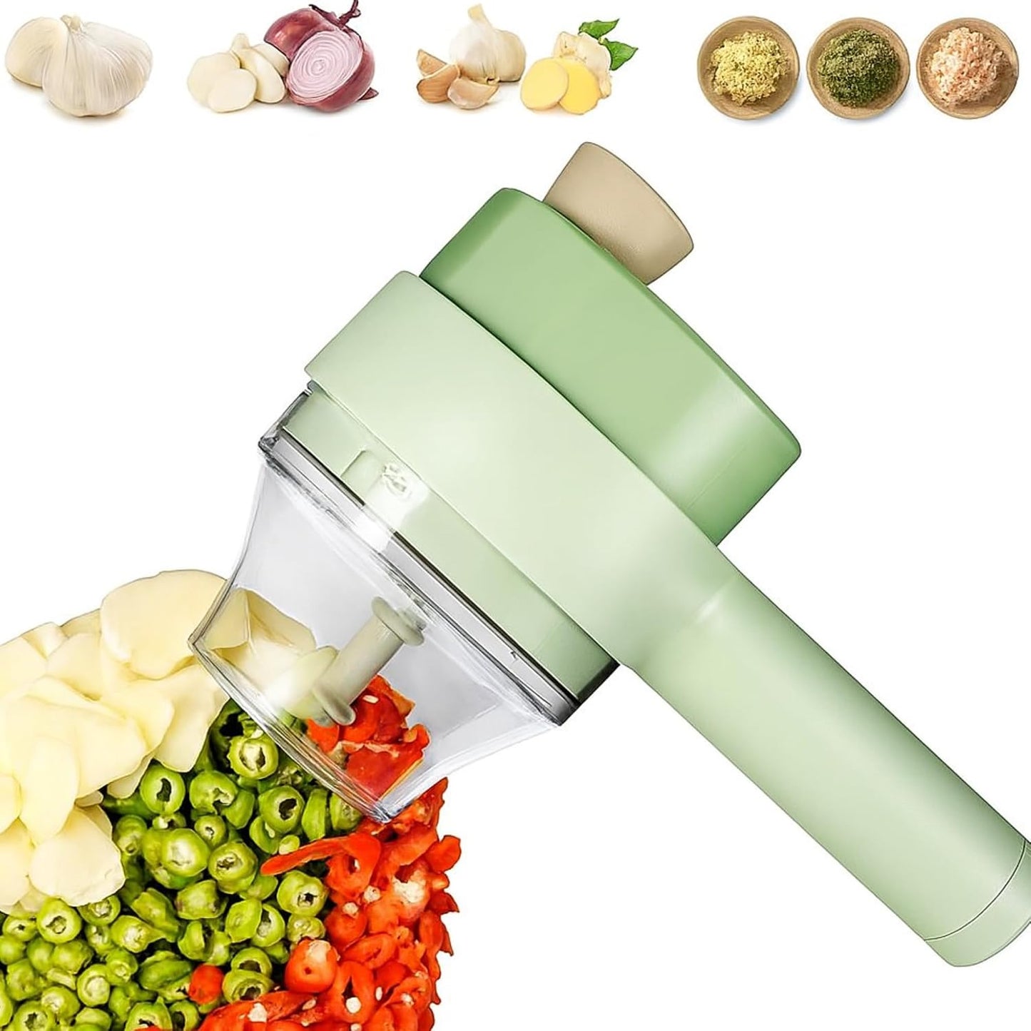 🥦 4-in-1 Portable Electric Vegetable Cutter – Wireless Food Chopper, Garlic Mincer, Meat Grinder & Kitchen Prep Tool