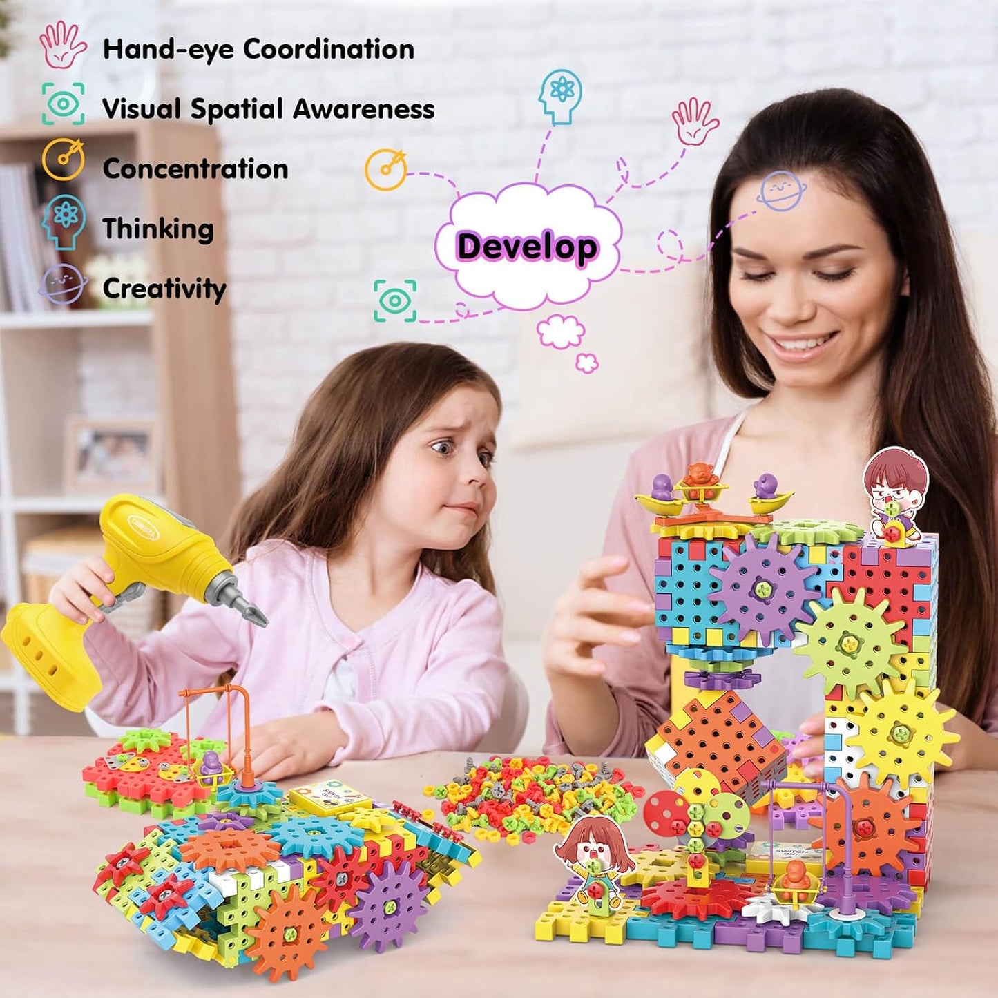 🚀 Build & Create STEM Gear Toy Set – 125PCS Engineering Building Blocks with Electric Drill for Creative Kids