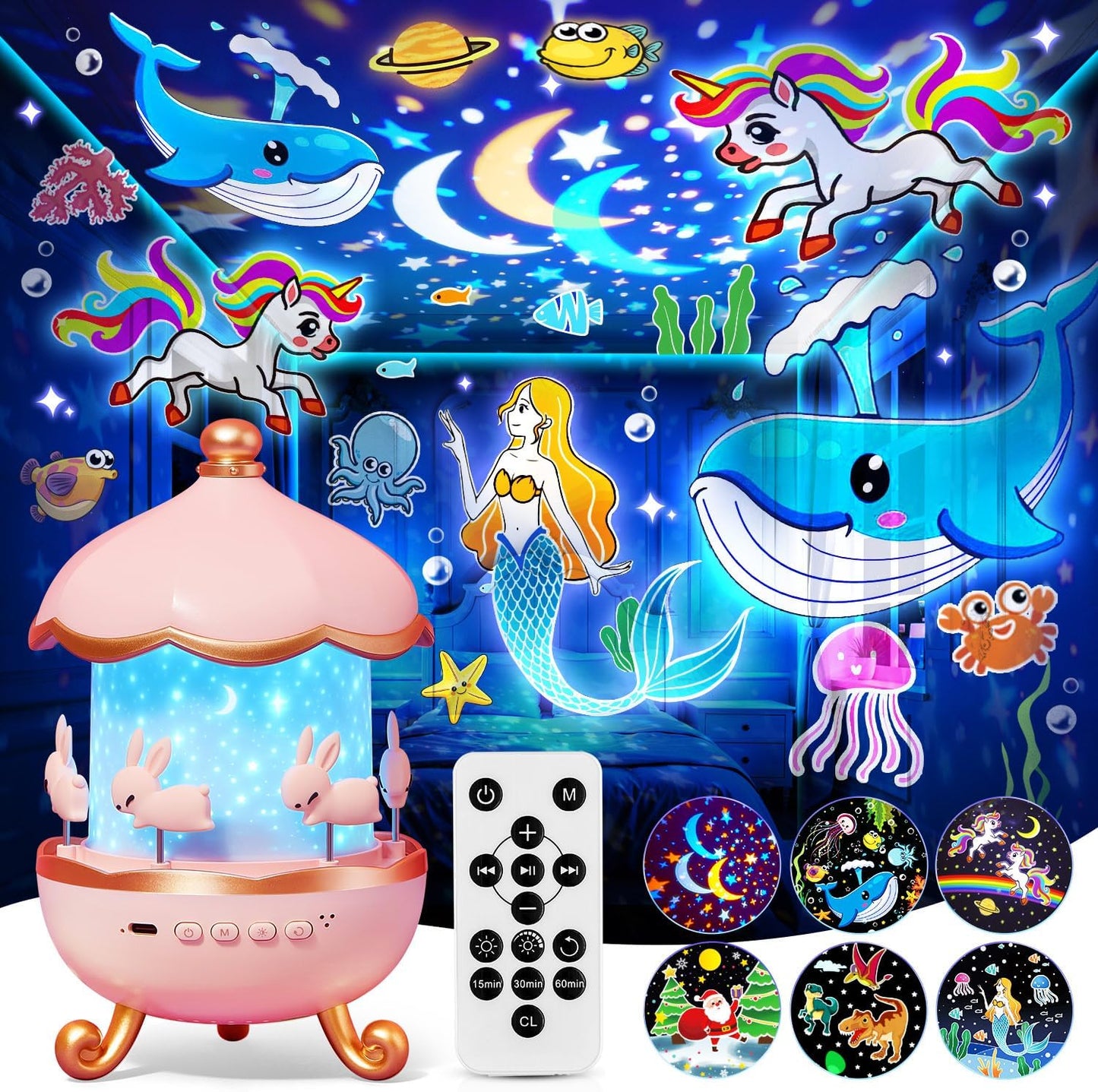 🦄 Dreamy Starry Sky Projector Night Light – A Magical Bedtime Companion with Music, Stories, Color Lights & Remote Control for Kids