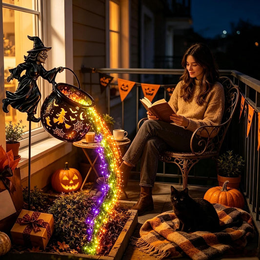 🧙‍♀️ Halloween Witch Cauldron Solar Garden Light – Magical Waterfall Glow Outdoor Decor for Yard, Porch & Halloween Party