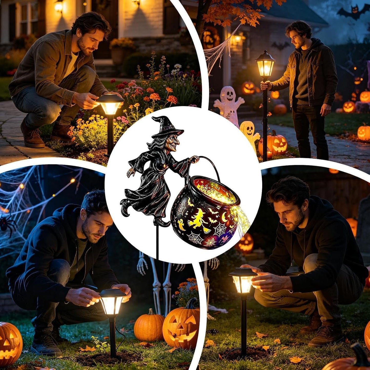 🧙‍♀️ Halloween Witch Cauldron Solar Garden Light – Magical Waterfall Glow Outdoor Decor for Yard, Porch & Halloween Party