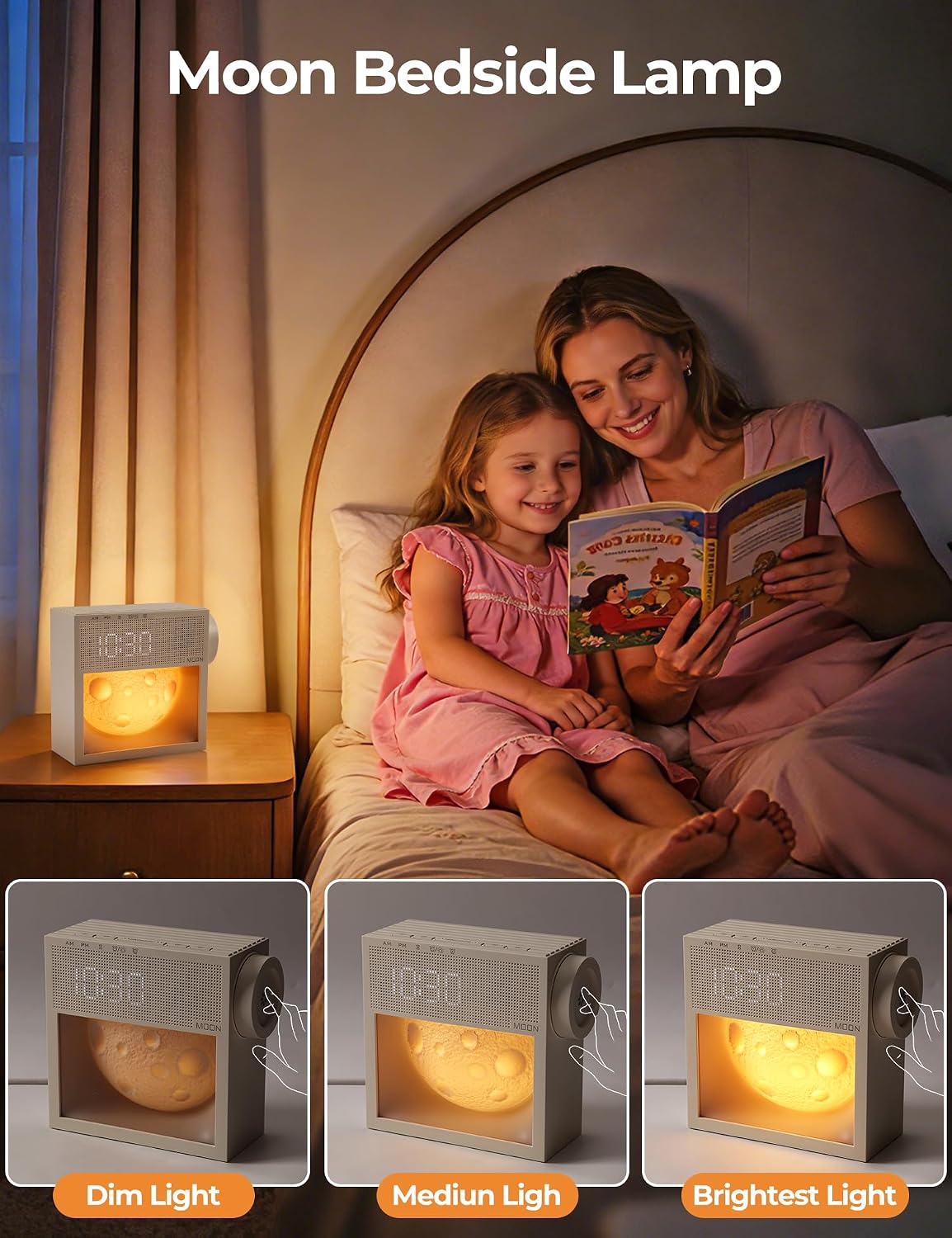🌙 Moon Lamp Alarm Clock – Sunrise Wake Up Light with 20 Natural Sounds, Dimmable Night Light & Bedside Lamp
