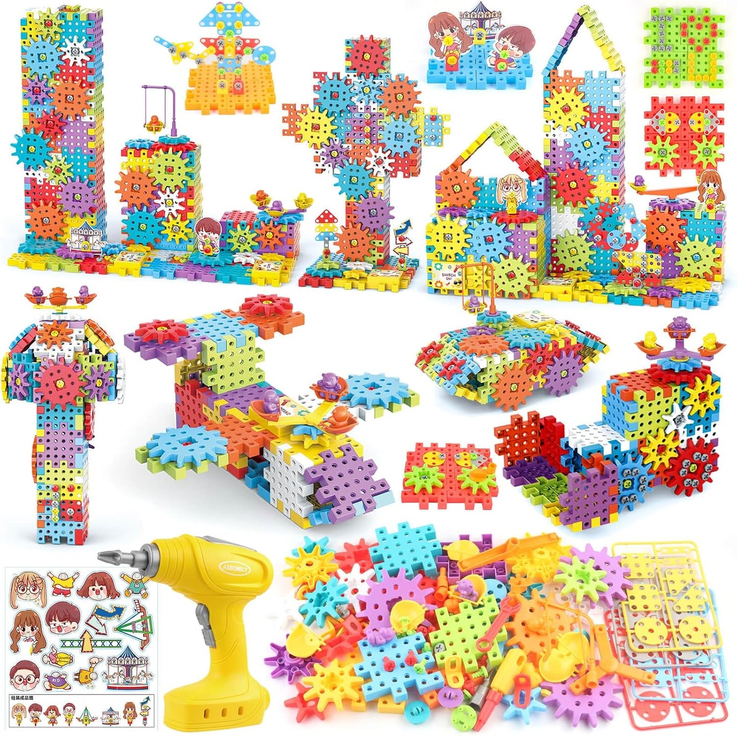 🚀 Build & Create STEM Gear Toy Set – 125PCS Engineering Building Blocks with Electric Drill for Creative Kids