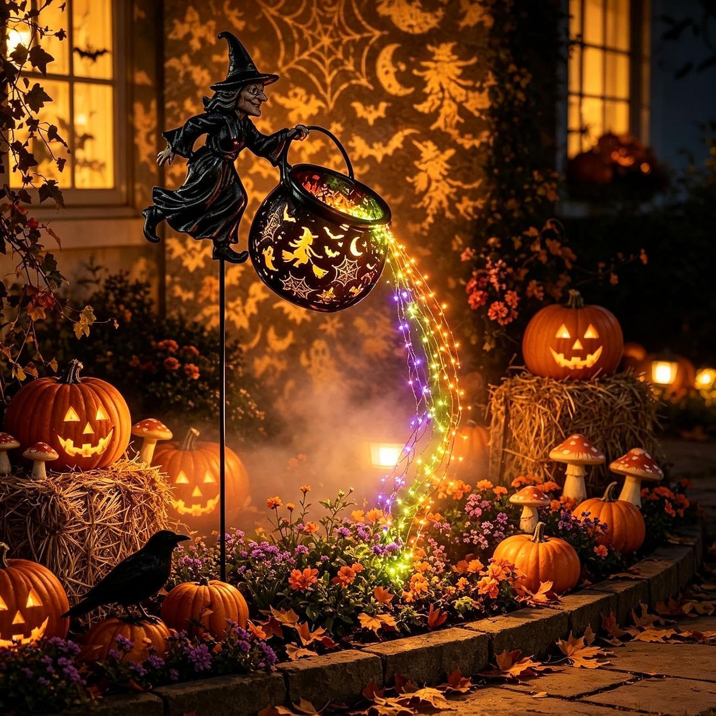 🧙‍♀️ Halloween Witch Cauldron Solar Garden Light – Magical Waterfall Glow Outdoor Decor for Yard, Porch & Halloween Party