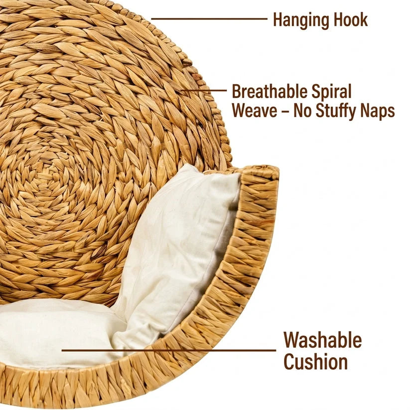 🐱 Wall‑Mounted Woven Cat Bed – Cozy Elevated Resting Spot for Your Feline Friend