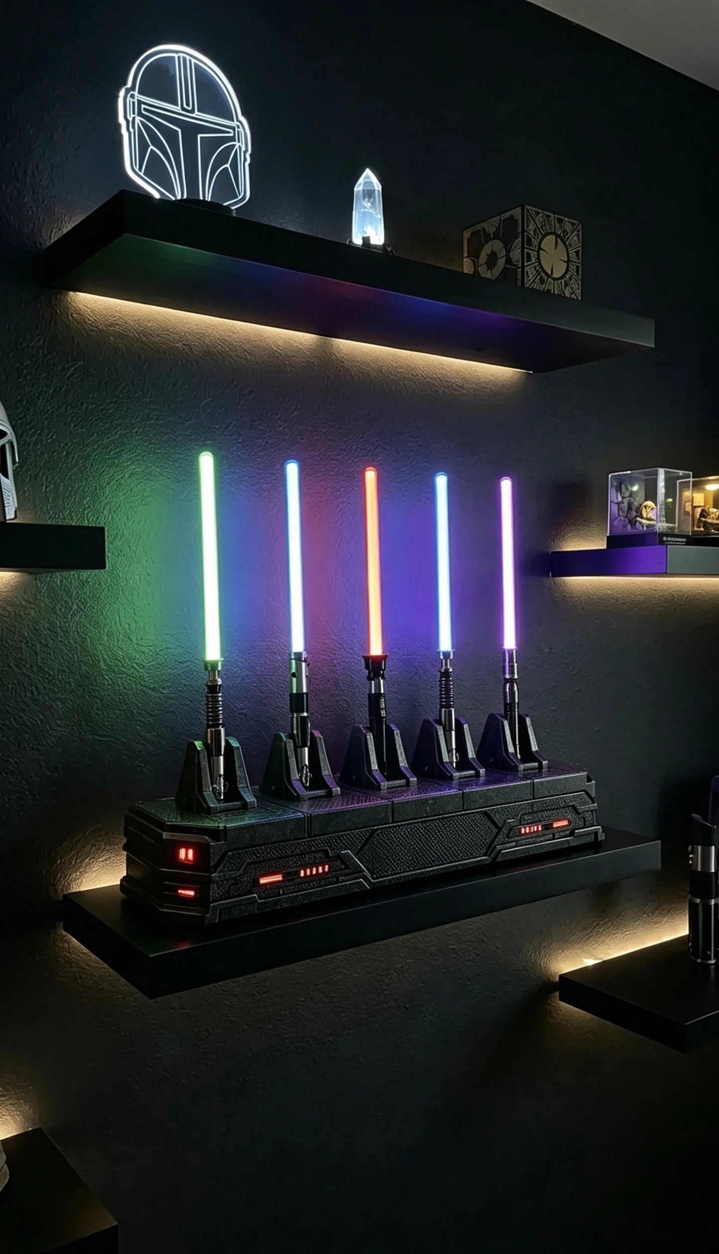🌌 Five Illuminated Light Swords – A Cosmic Display Set for Collectors