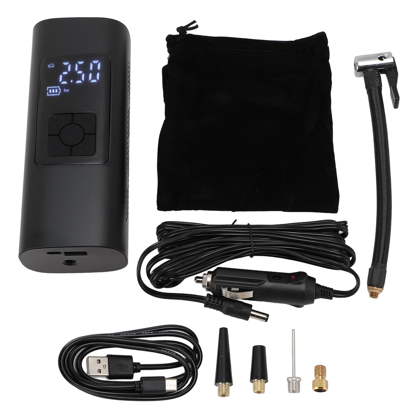 ⚡ Portable Cordless Air Compressor – 150PSI Rechargeable Tire Inflator with Digital Screen & Emergency LED Light for Cars