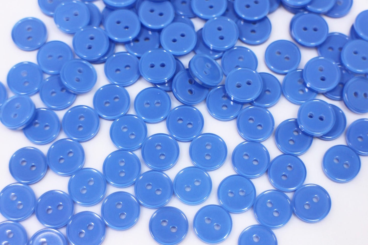 Blue Buttons, Sky Blue Color, Thin Raised Edge, Small Size, Two Holes, For Cardigan Blouse Shirt Sewing, 10mm, 0.4inch, Round Shape, Simple