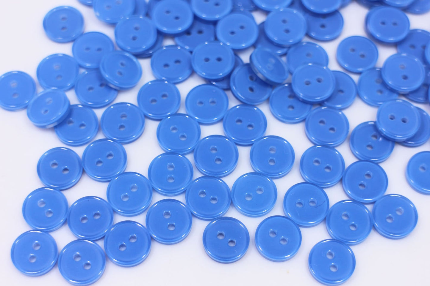 Blue Buttons, Sky Blue Color, Thin Raised Edge, Small Size, Two Holes, For Cardigan Blouse Shirt Sewing, 10mm, 0.4inch, Round Shape, Simple