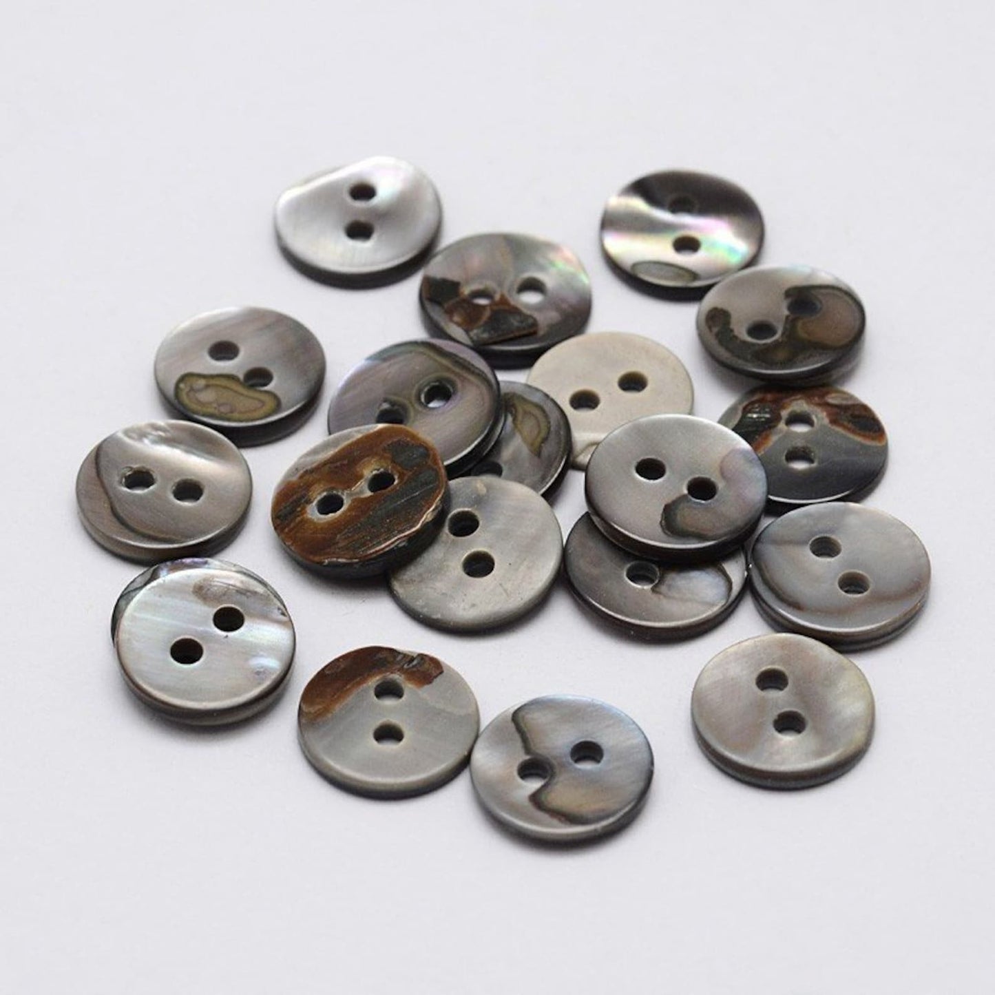 10mm grey shell buttons, 8 natural sewing buttons, 2 holes mother of pearl buttons