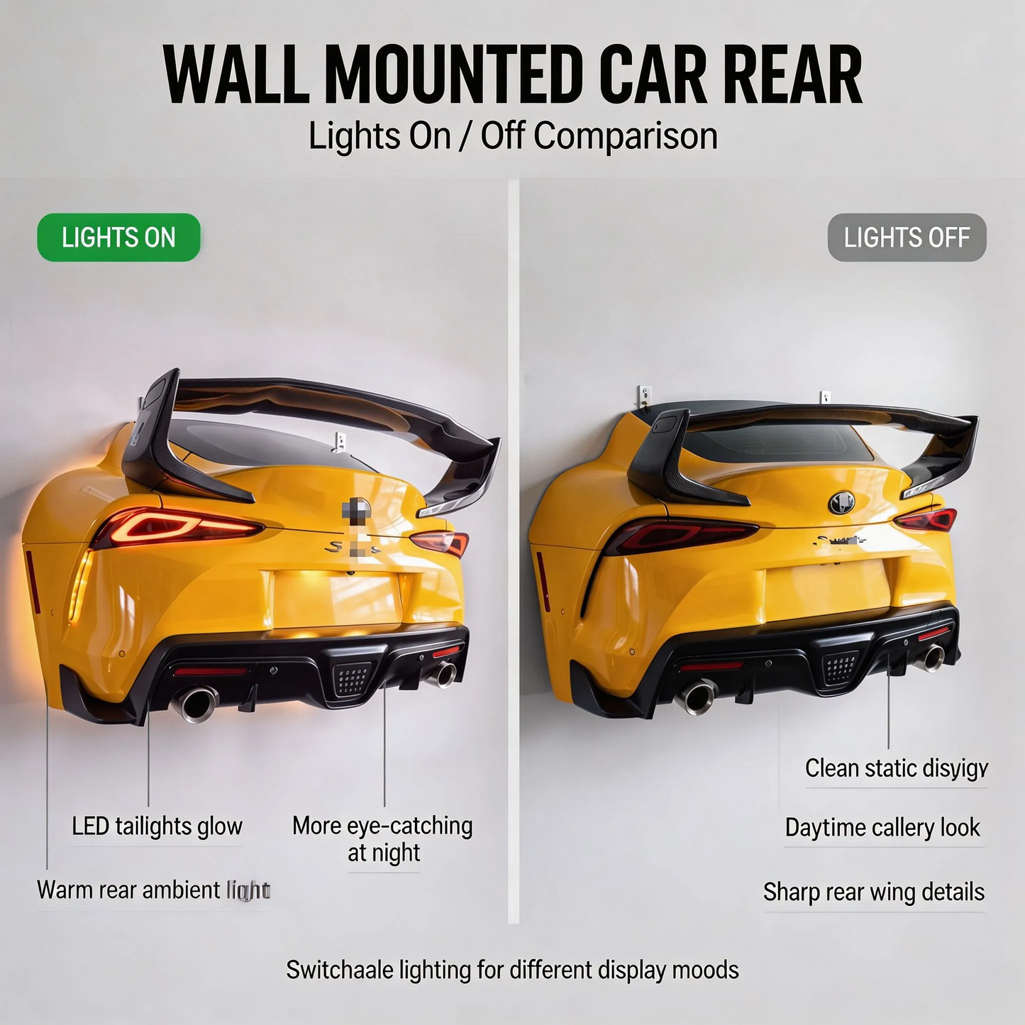 🏎️ Supercar Rear Wall Shelf – 3D Ambient Art with LED Taillights & Display Storage