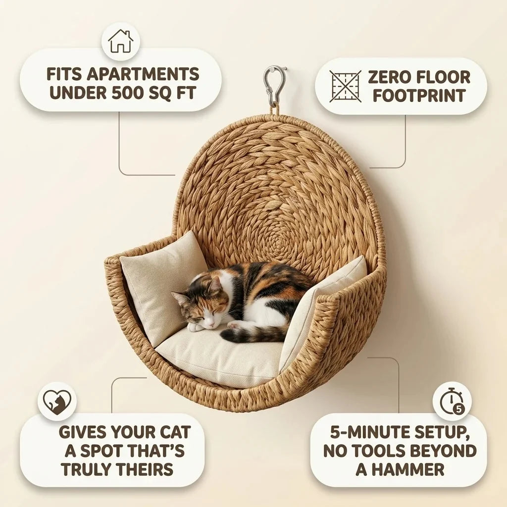 🐱 Wall‑Mounted Woven Cat Bed – Cozy Elevated Resting Spot for Your Feline Friend