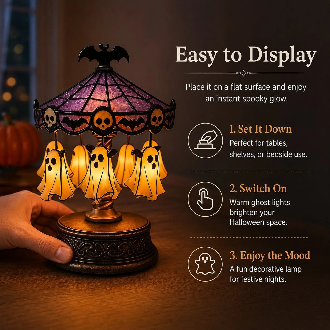👻 Ghost Carousel Halloween Light – Spooky Rotating Ghost Pumpkin Decoration for Home, Yard & Halloween Party