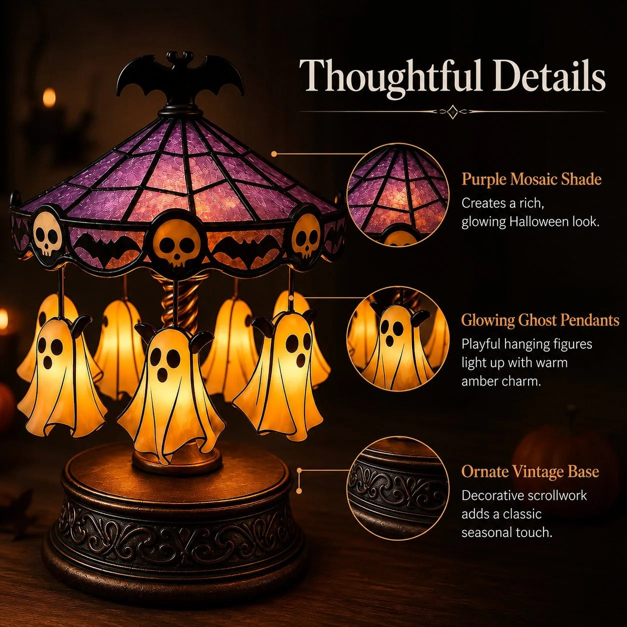 👻 Ghost Carousel Halloween Light – Spooky Rotating Ghost Pumpkin Decoration for Home, Yard & Halloween Party