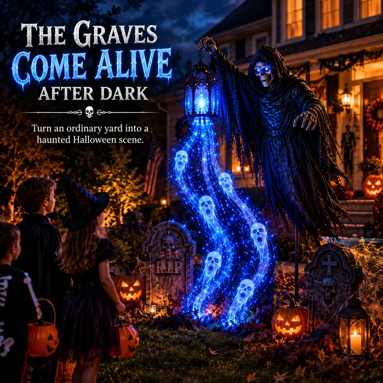 💀 Halloween Soul Harvester Animated Garden Light – Solar‑Powered Haunted Display