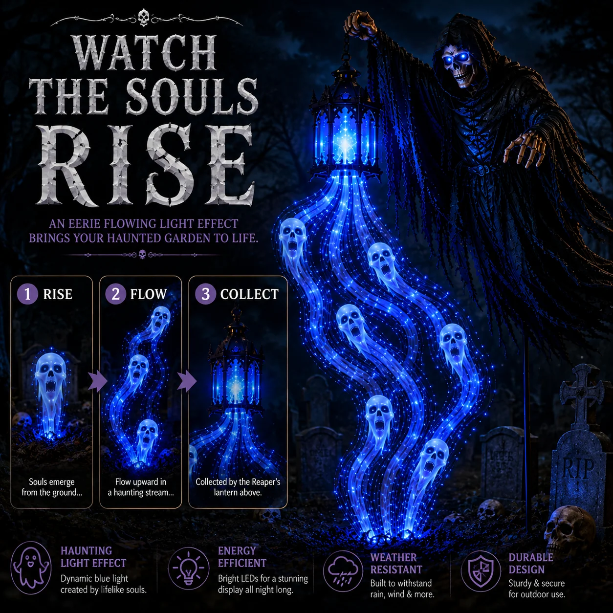 💀 Halloween Soul Harvester Animated Garden Light – Solar‑Powered Haunted Display
