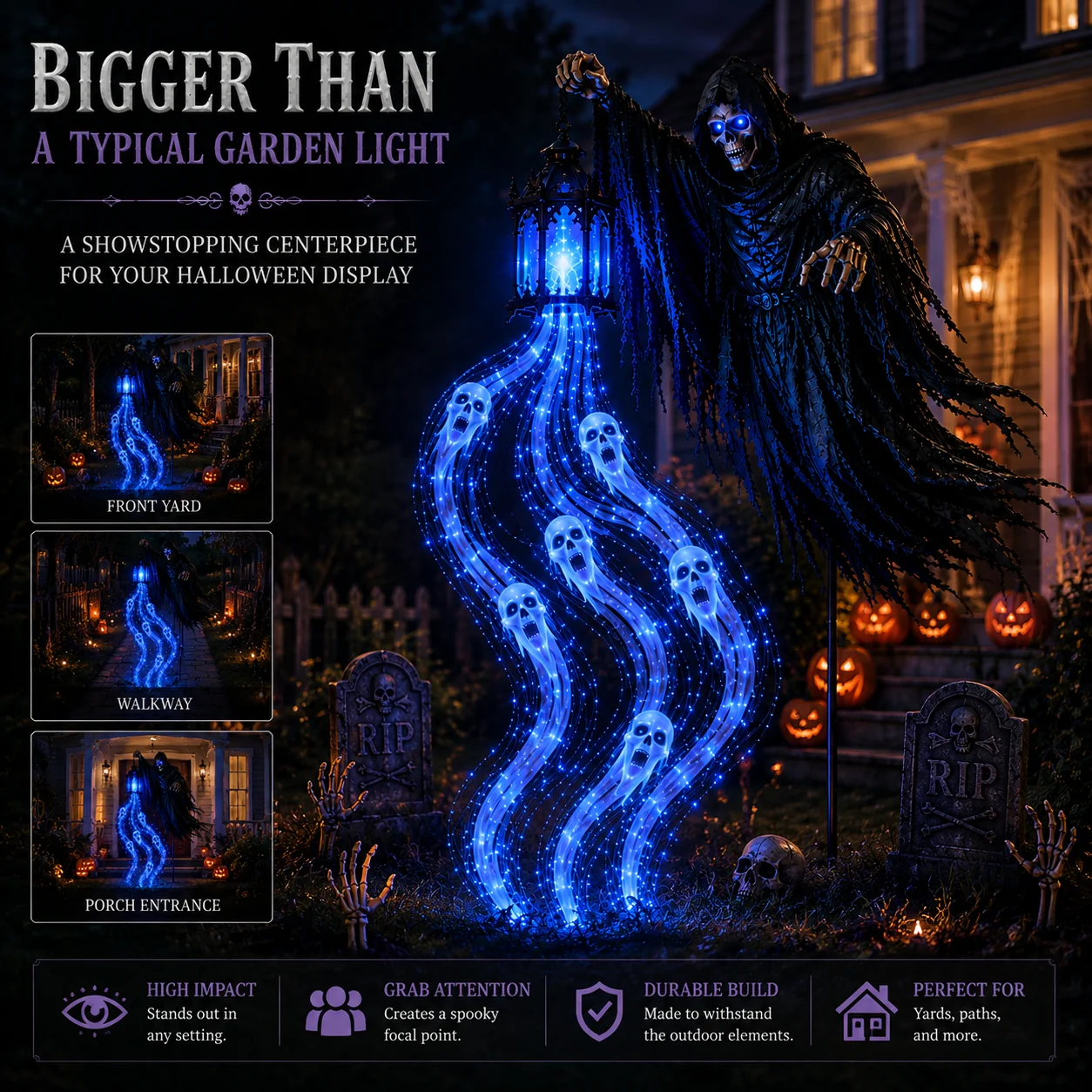 💀 Halloween Soul Harvester Animated Garden Light – Solar‑Powered Haunted Display