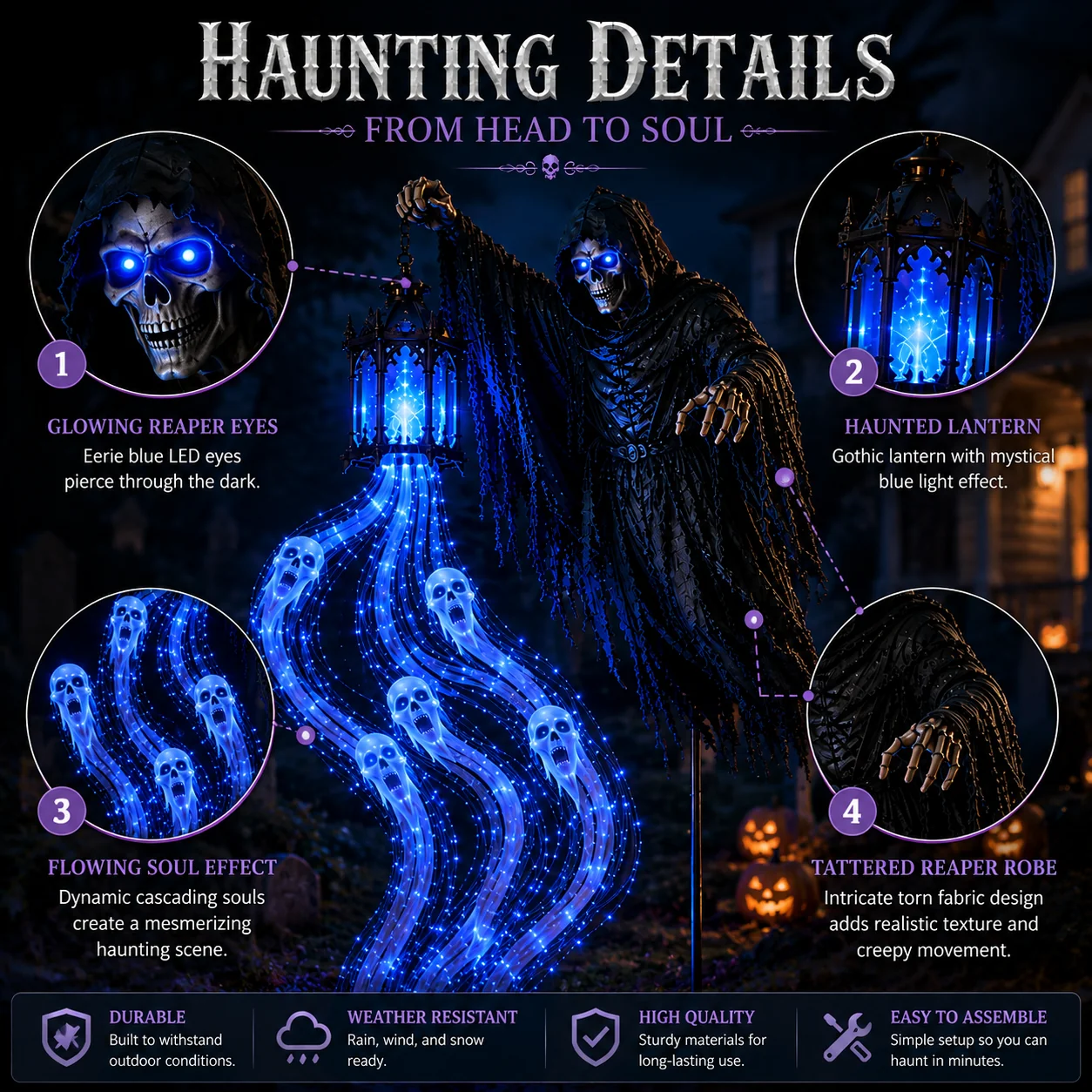 💀 Halloween Soul Harvester Animated Garden Light – Solar‑Powered Haunted Display