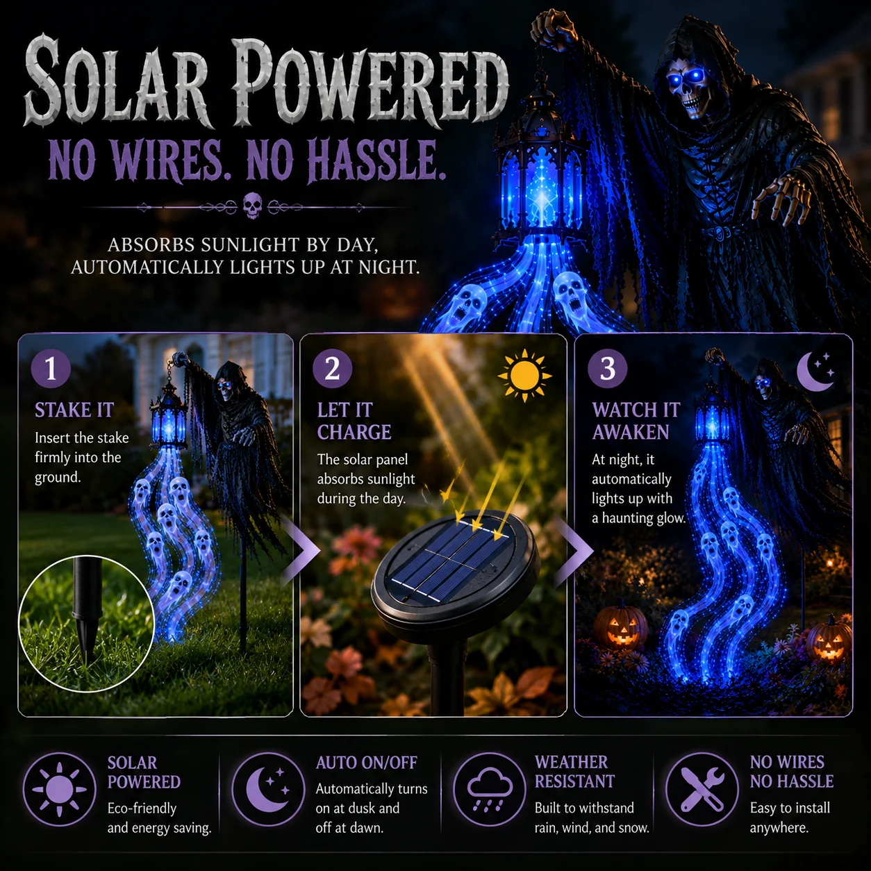 💀 Halloween Soul Harvester Animated Garden Light – Solar‑Powered Haunted Display