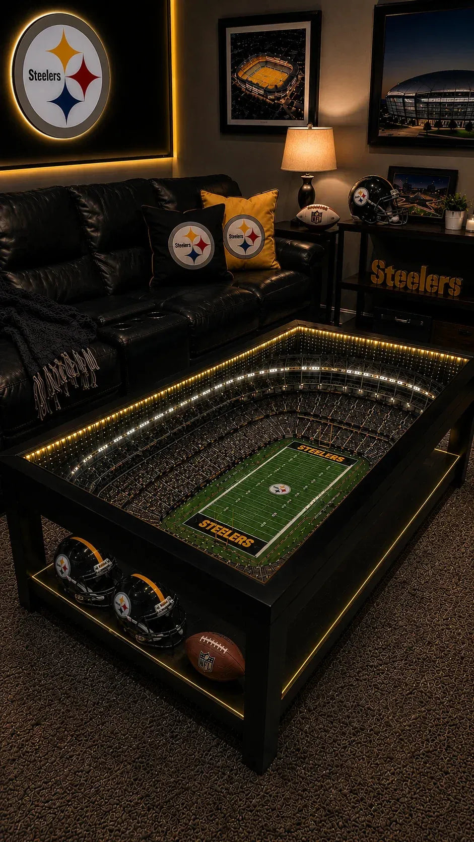 ⚽ Stadium‑Inspired Coffee Table – LED‑Lit Game Day Centerpiece for Your Living Room