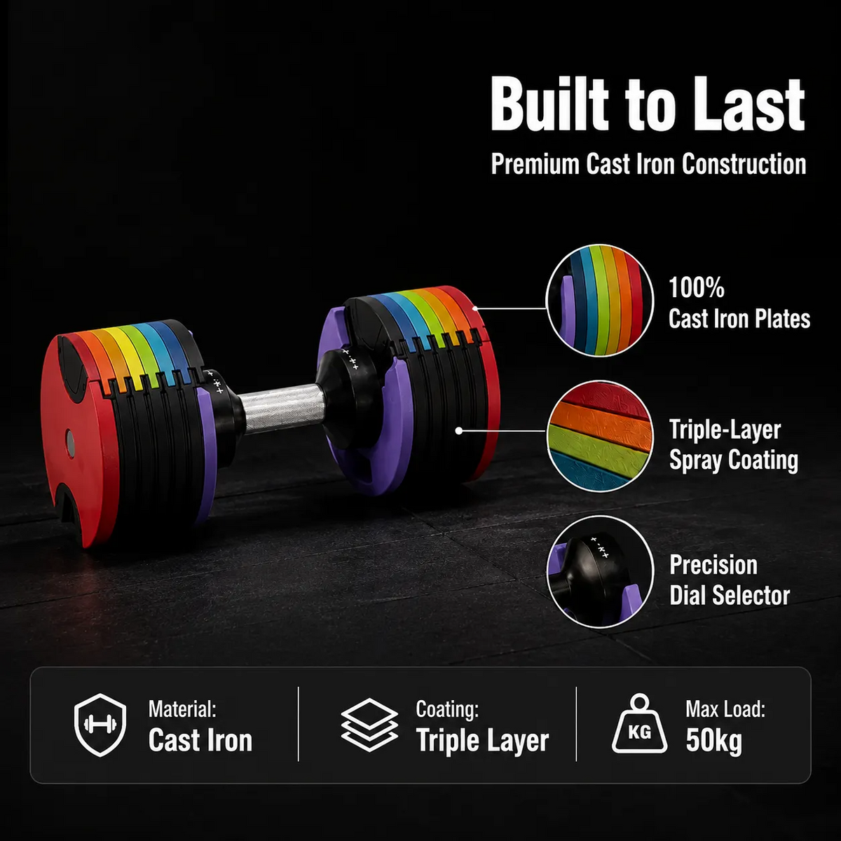 🏋️ Adjustable Dumbbell Set – 2kg to 50kg (5lb to 110lb) | Cast Iron Home Gym