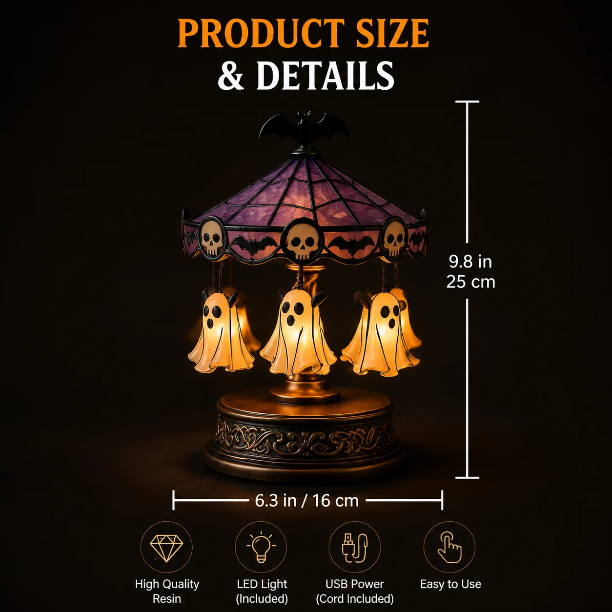 👻 Ghost Carousel Halloween Light – Spooky Rotating Ghost Pumpkin Decoration for Home, Yard & Halloween Party