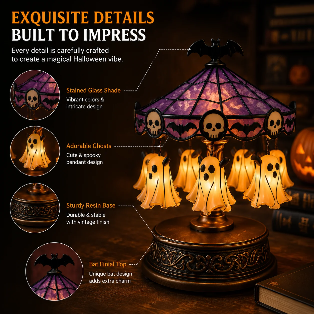 👻 Ghost Carousel Halloween Light – Spooky Rotating Ghost Pumpkin Decoration for Home, Yard & Halloween Party