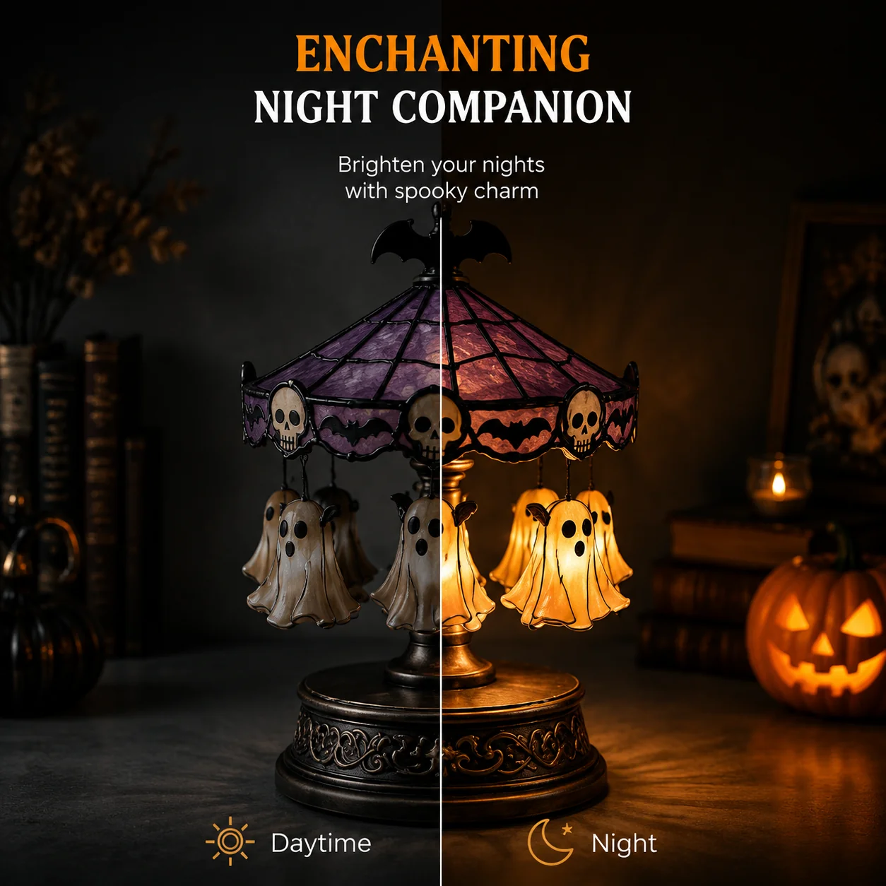 👻 Ghost Carousel Halloween Light – Spooky Rotating Ghost Pumpkin Decoration for Home, Yard & Halloween Party