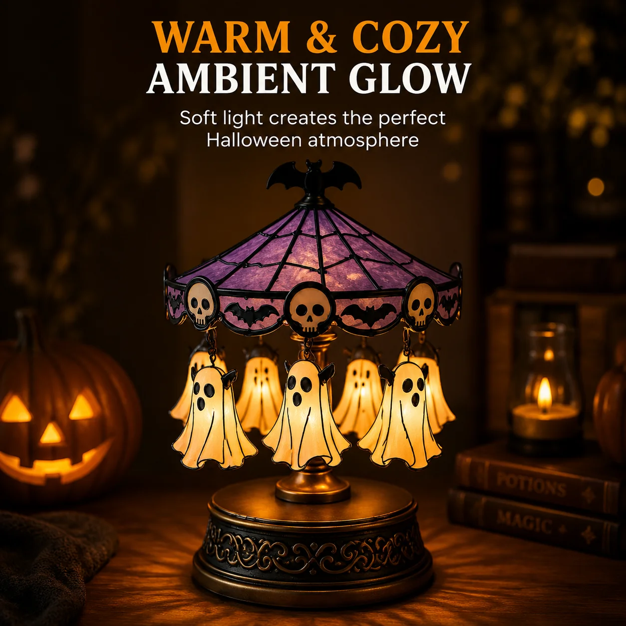👻 Ghost Carousel Halloween Light – Spooky Rotating Ghost Pumpkin Decoration for Home, Yard & Halloween Party