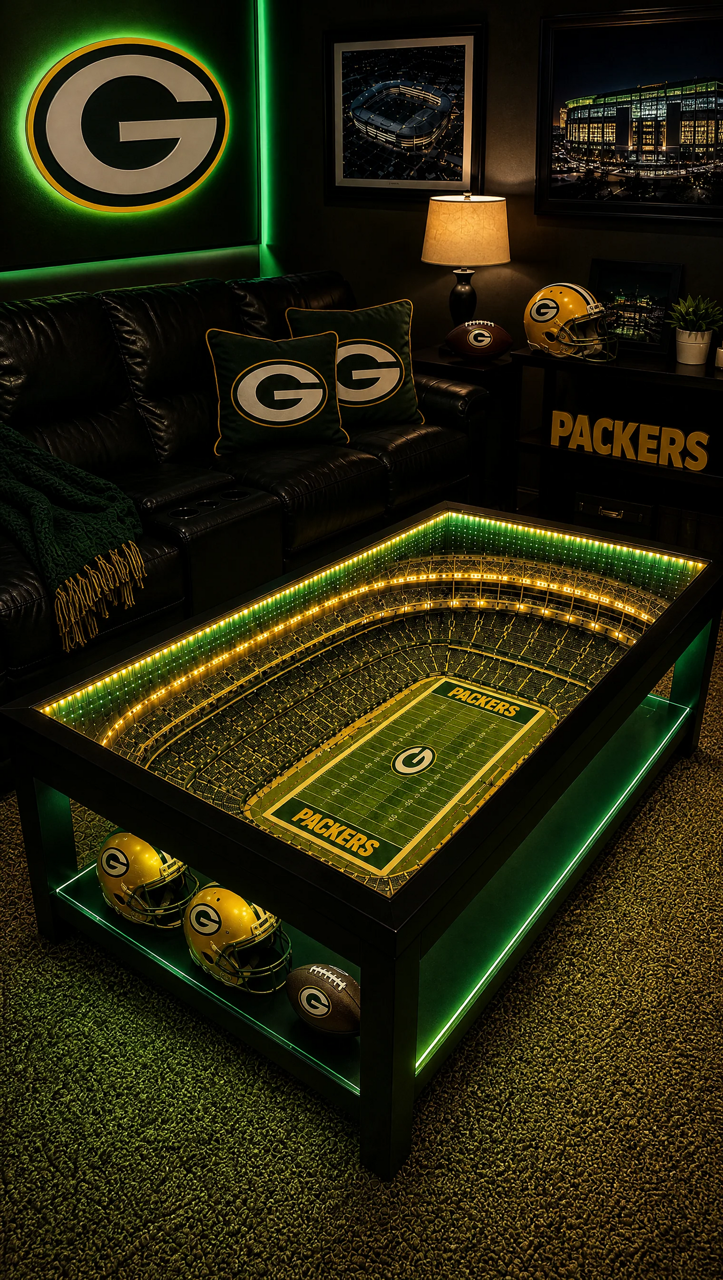 ⚽ Stadium‑Inspired Coffee Table – LED‑Lit Game Day Centerpiece for Your Living Room