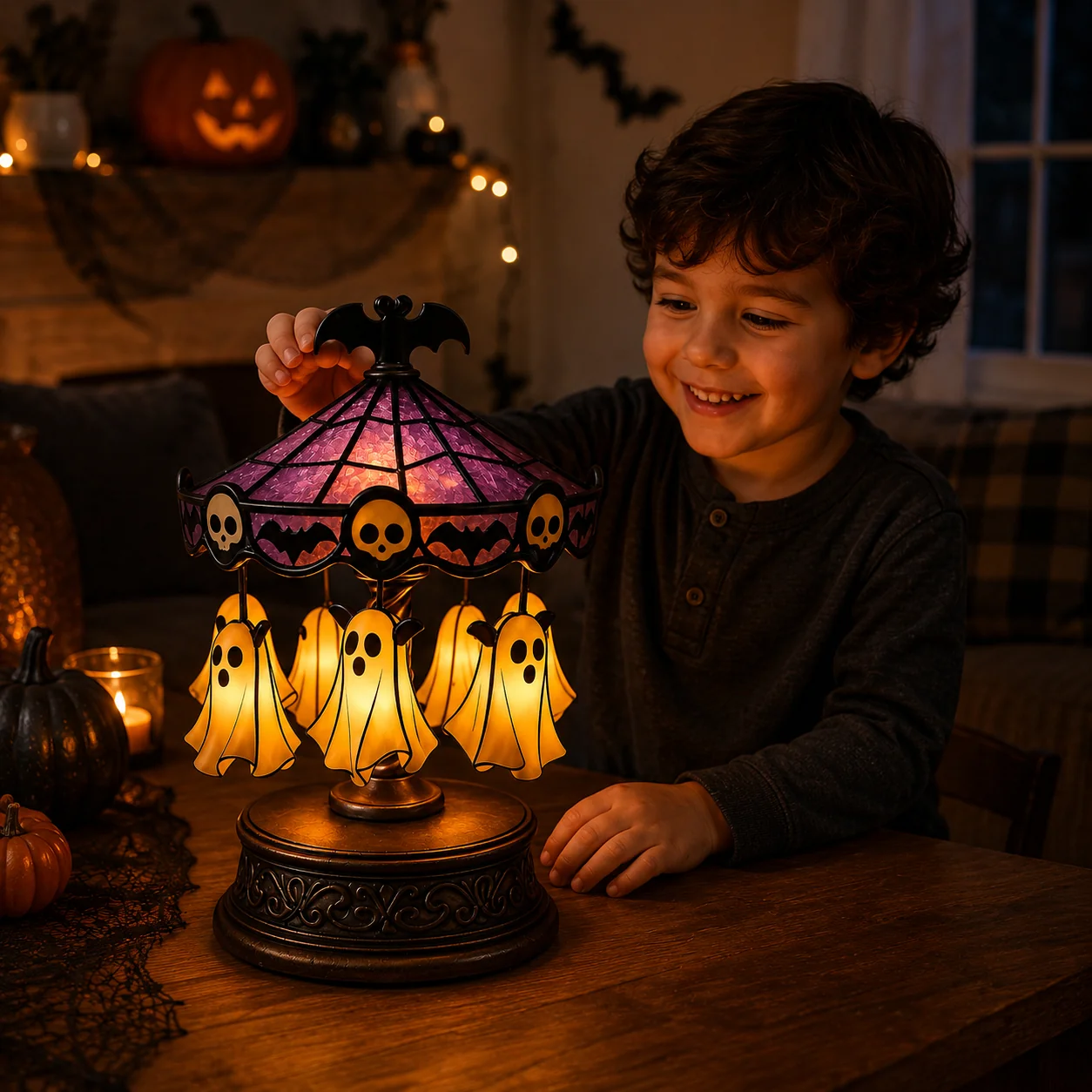 👻 Ghost Carousel Halloween Light – Spooky Rotating Ghost Pumpkin Decoration for Home, Yard & Halloween Party