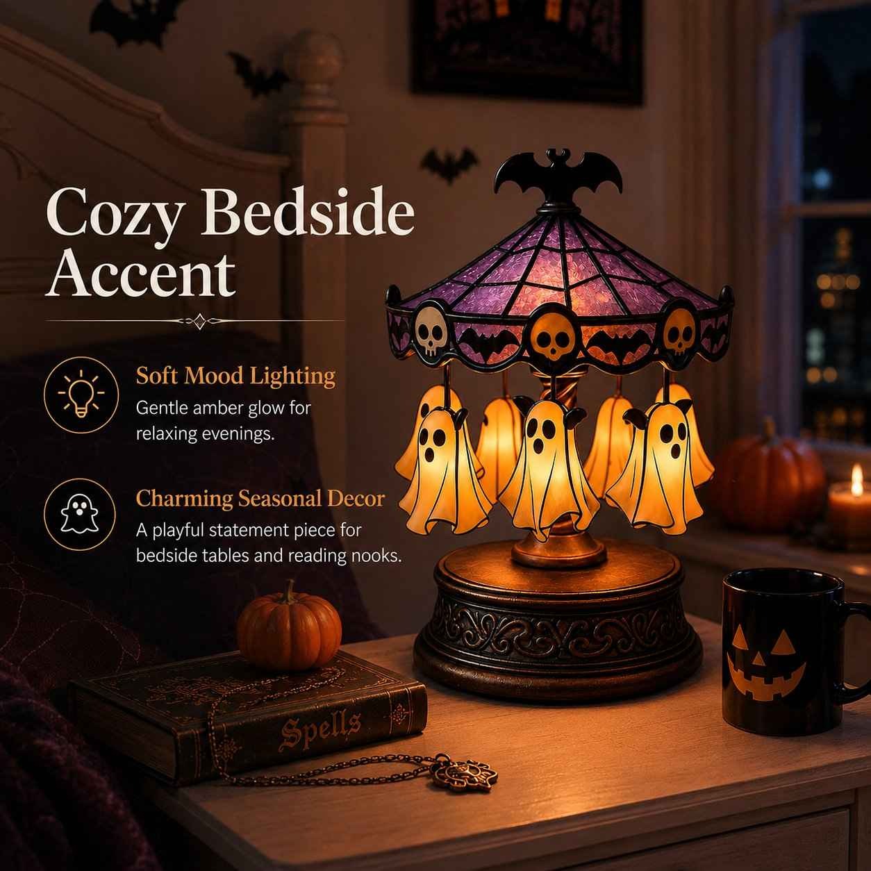 👻 Ghost Carousel Halloween Light – Spooky Rotating Ghost Pumpkin Decoration for Home, Yard & Halloween Party