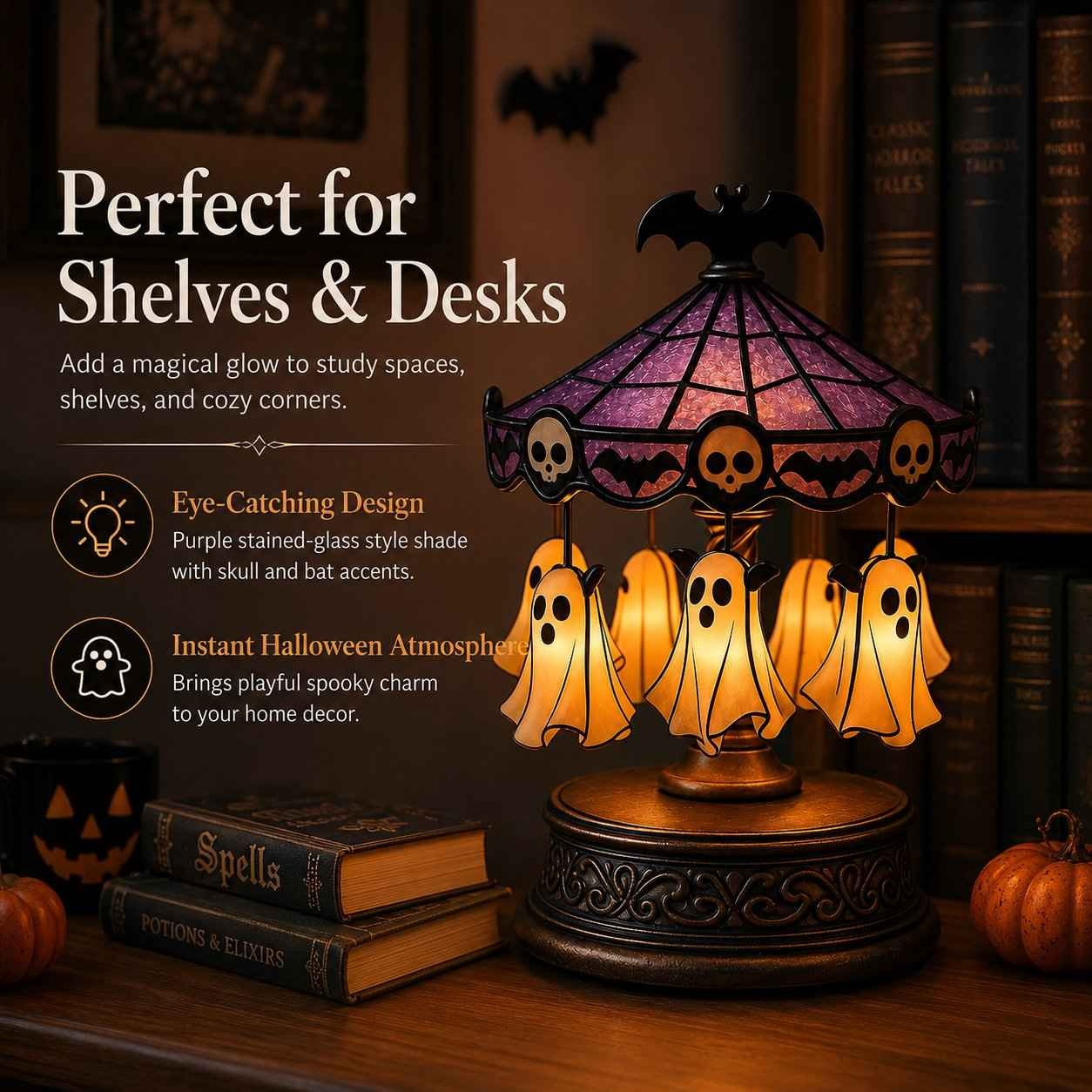 👻 Ghost Carousel Halloween Light – Spooky Rotating Ghost Pumpkin Decoration for Home, Yard & Halloween Party