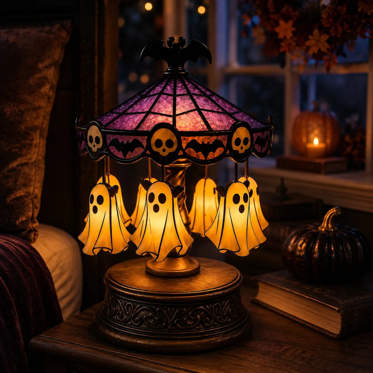 👻 Ghost Carousel Halloween Light – Spooky Rotating Ghost Pumpkin Decoration for Home, Yard & Halloween Party