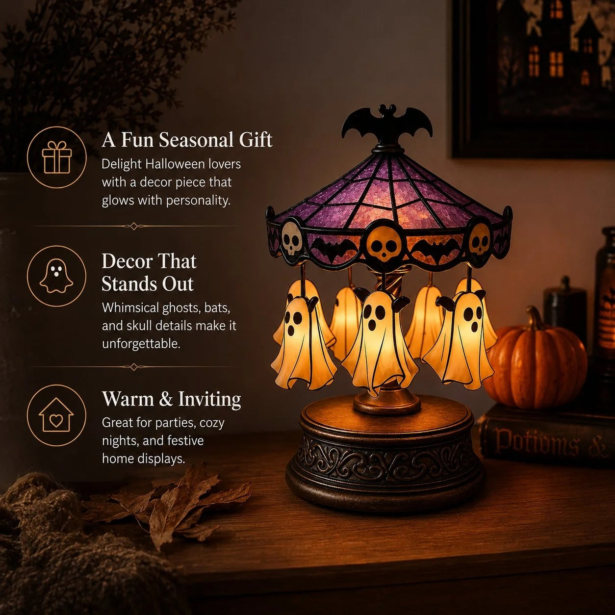 👻 Ghost Carousel Halloween Light – Spooky Rotating Ghost Pumpkin Decoration for Home, Yard & Halloween Party
