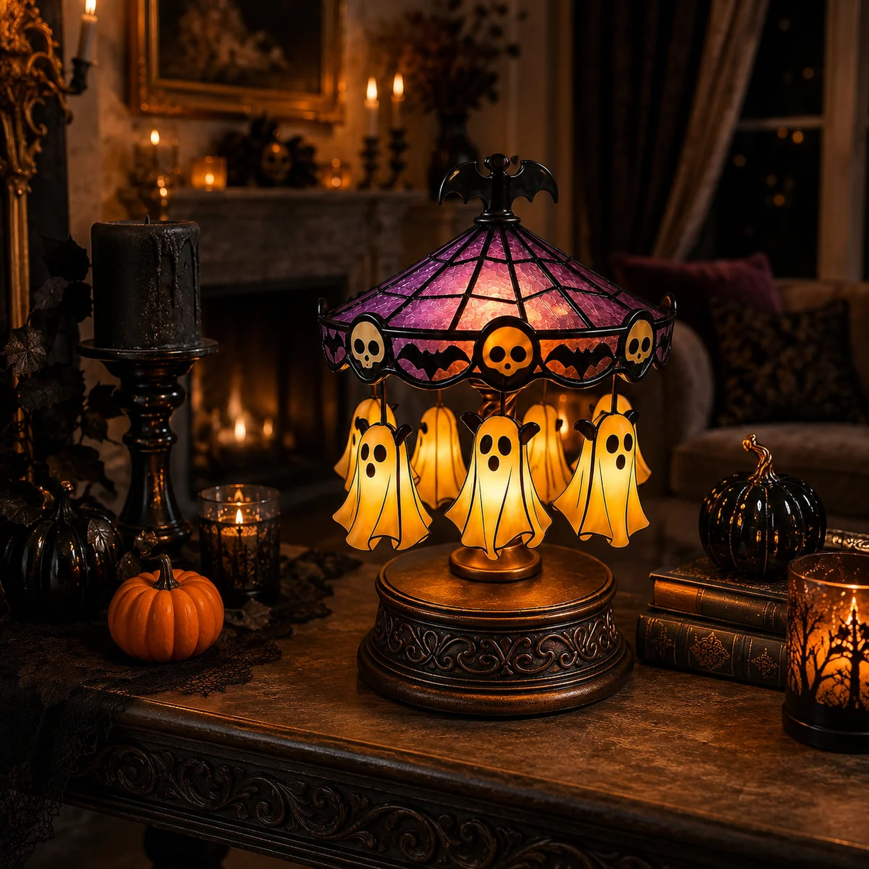 👻 Ghost Carousel Halloween Light – Spooky Rotating Ghost Pumpkin Decoration for Home, Yard & Halloween Party