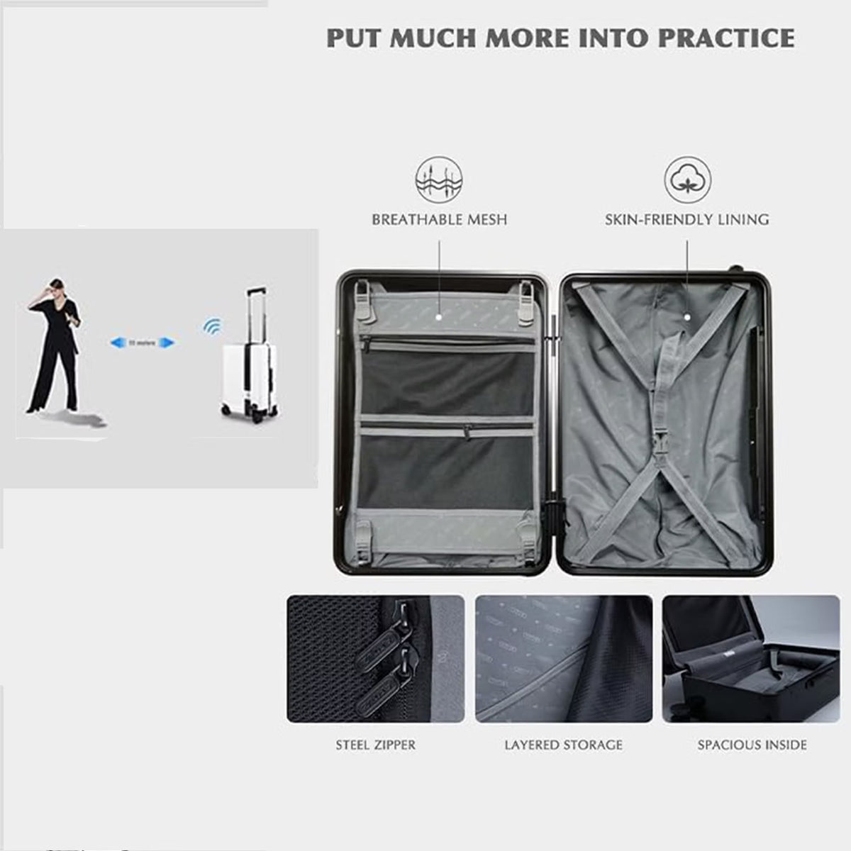 🧳 Smart Auto‑Follow Suitcase – 33L Carry‑On with Remote Control & USB Charging